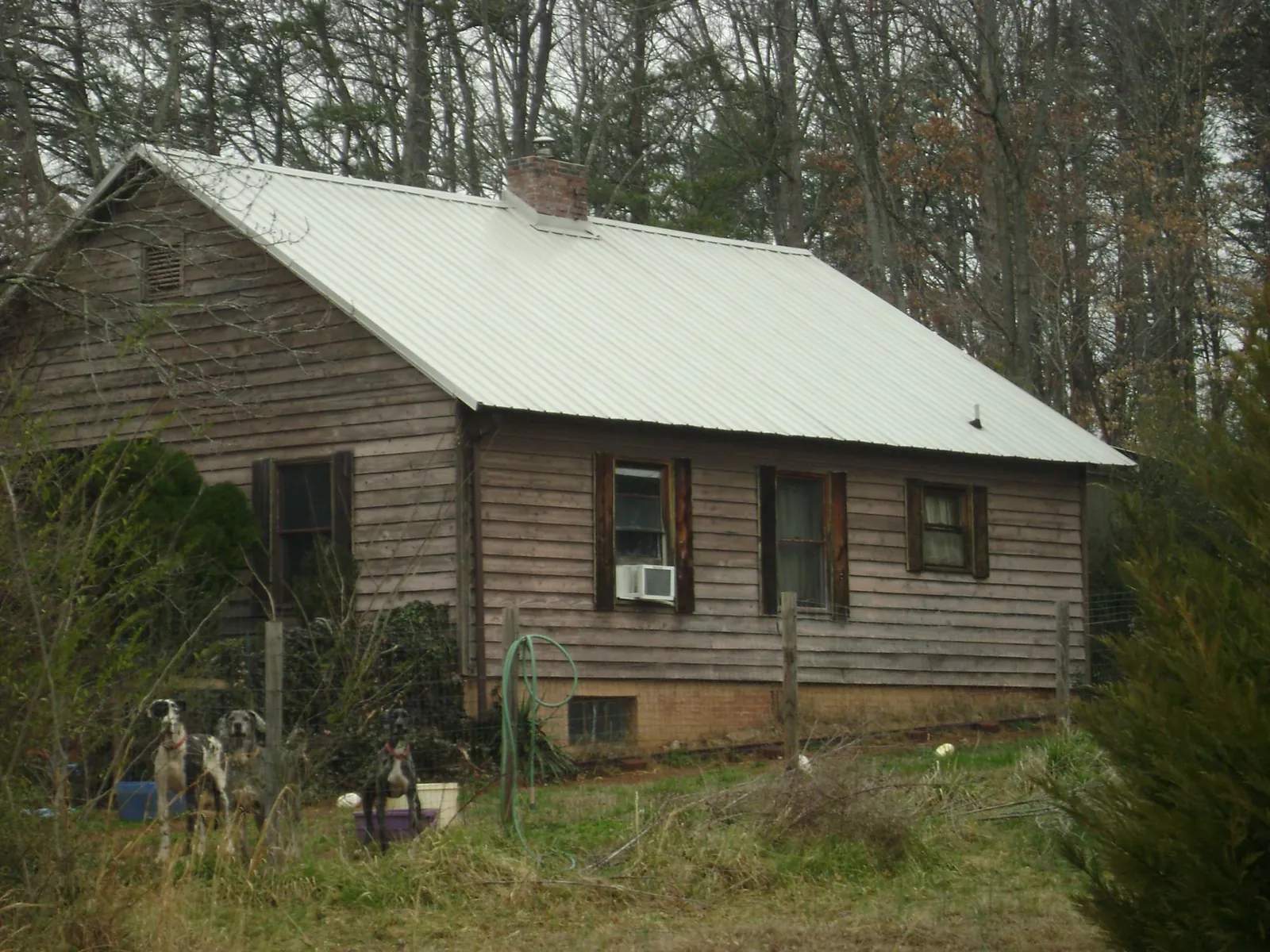 White metal roof on an old wood sided farmhouse, from a Metal Roof Installation job in East Hampton